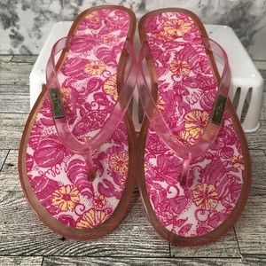 Lilly Pulitzer Sandals Womens Size 8 Pink Thong Slip On Jelly Sea Shell